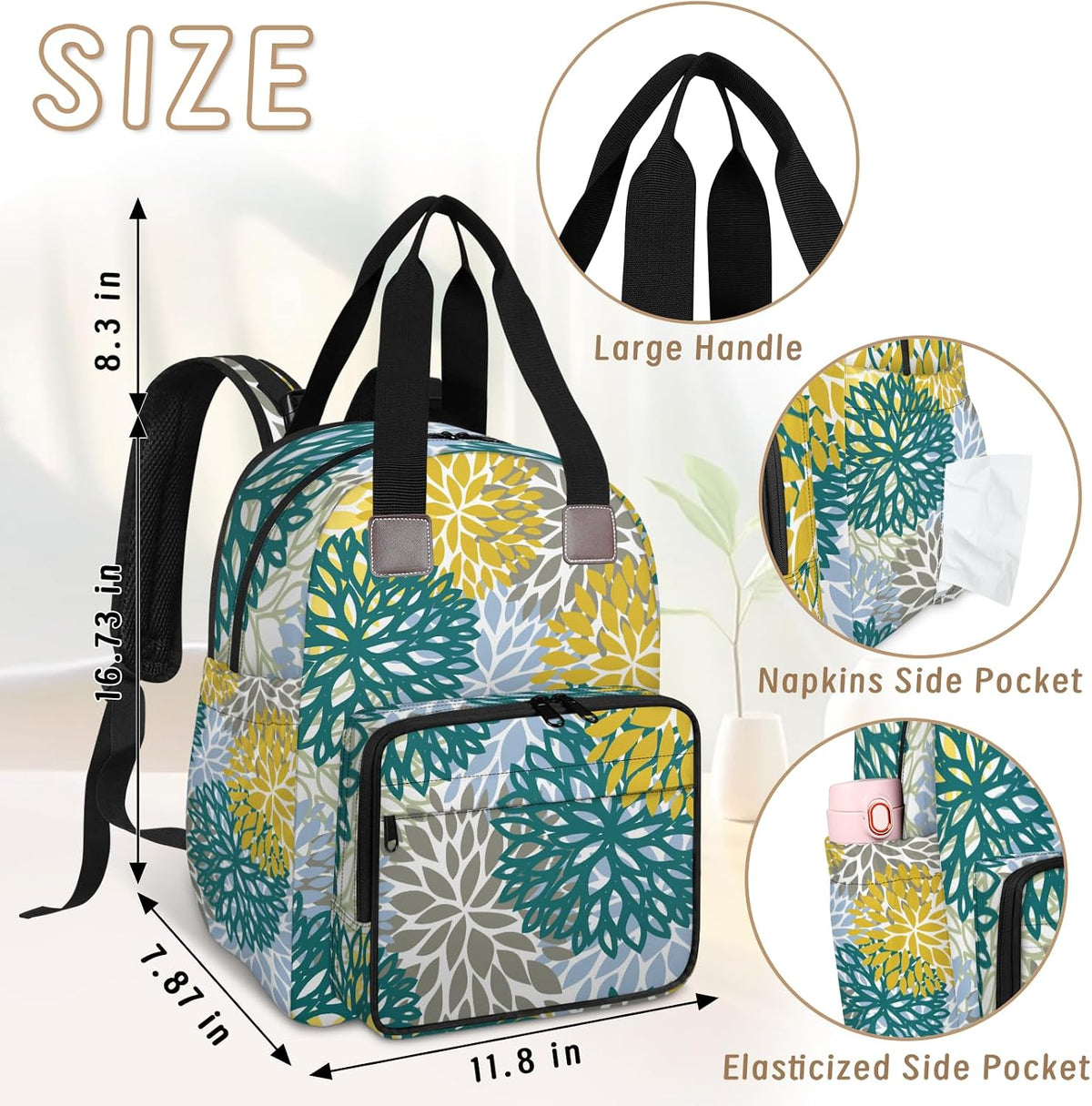 Colourful Leaves Diaper Bag Backpack for Travel, Waterproof Diaper Bag with Insulated Bottle Pockets & USB Port, Large Capacity Baby Bag for Moms & Dads