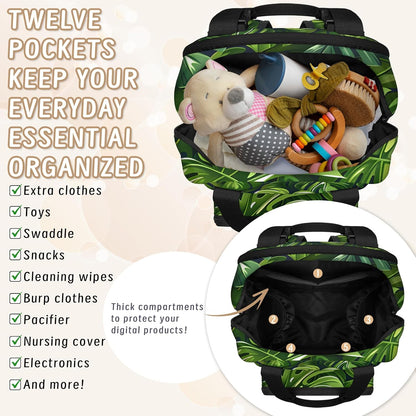 Colourful Leaves Diaper Bag Backpack for Travel, Waterproof Diaper Bag with Insulated Bottle Pockets & USB Port, Large Capacity Baby Bag for Moms & Dads