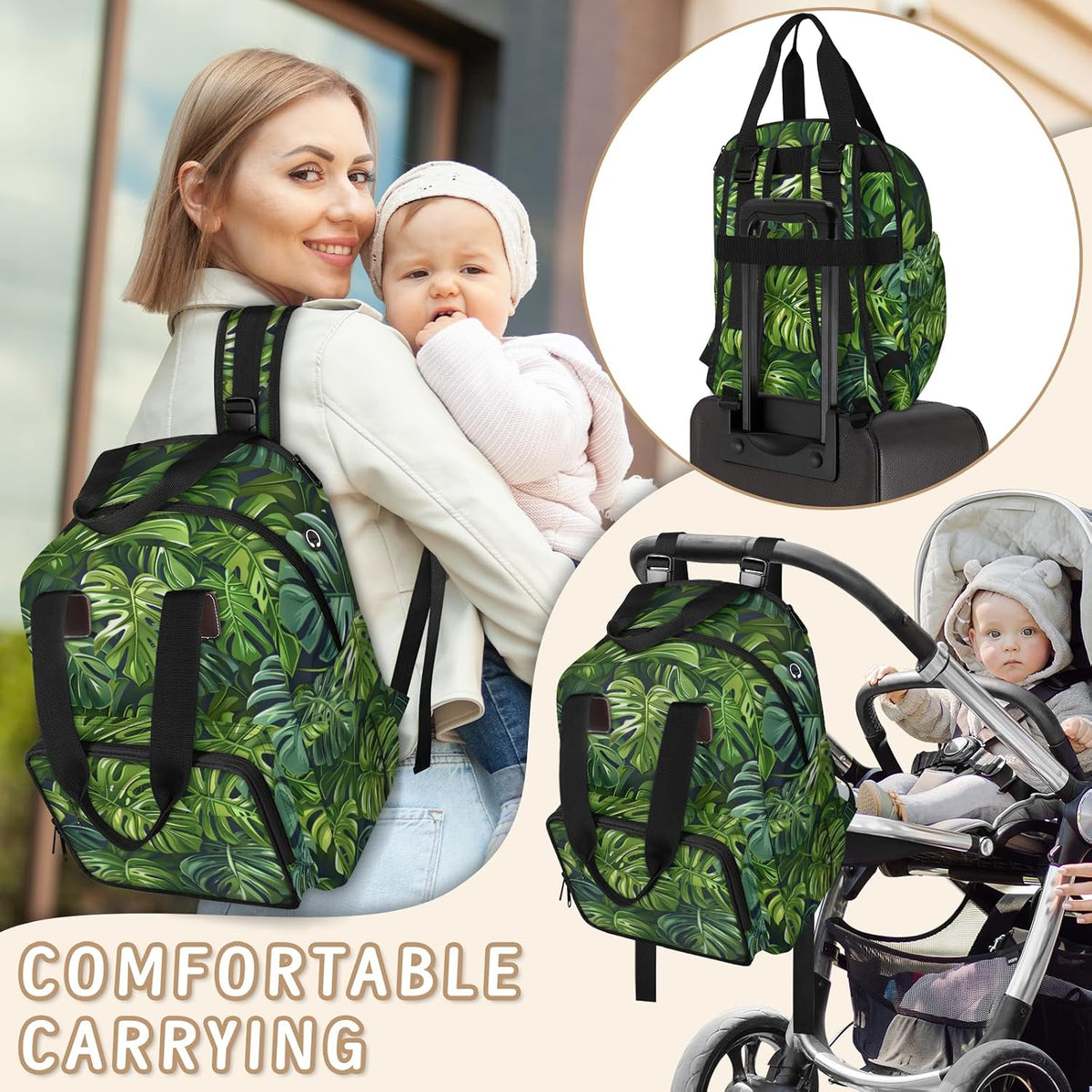 Colourful Leaves Diaper Bag Backpack for Travel, Waterproof Diaper Bag with Insulated Bottle Pockets & USB Port, Large Capacity Baby Bag for Moms & Dads