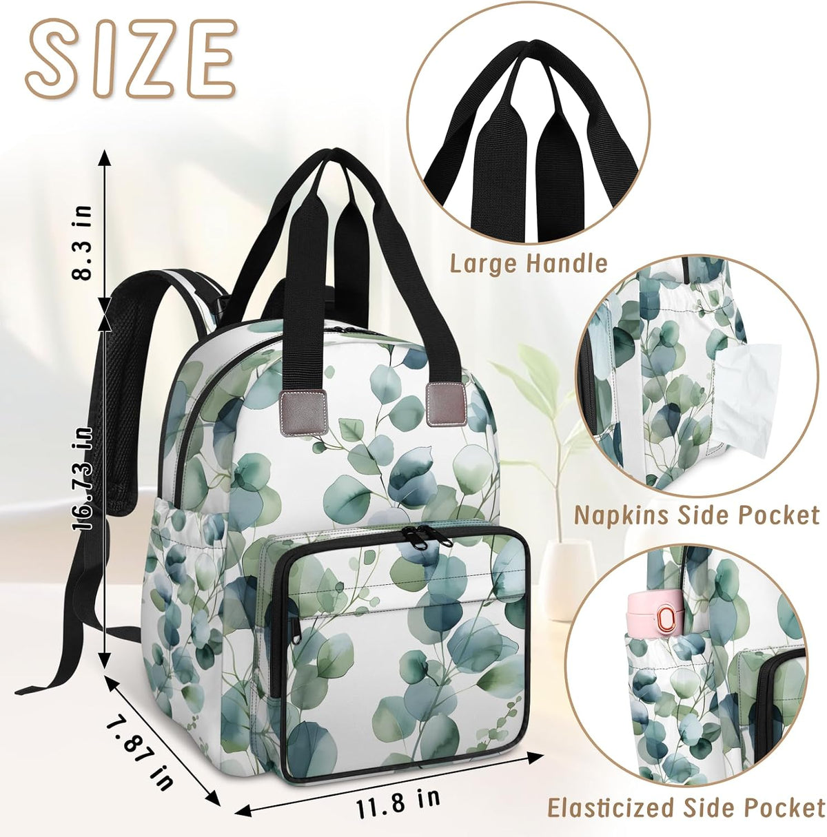 Colourful Leaves Diaper Bag Backpack for Travel, Waterproof Diaper Bag with Insulated Bottle Pockets & USB Port, Large Capacity Baby Bag for Moms & Dads