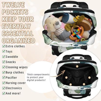 Colourful Leaves Diaper Bag Backpack for Travel, Waterproof Diaper Bag with Insulated Bottle Pockets & USB Port, Large Capacity Baby Bag for Moms & Dads