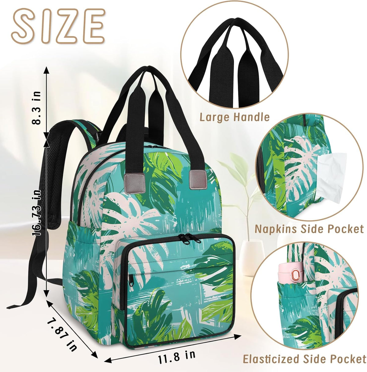 Colourful Leaves Diaper Bag Backpack for Travel, Waterproof Diaper Bag with Insulated Bottle Pockets & USB Port, Large Capacity Baby Bag for Moms & Dads