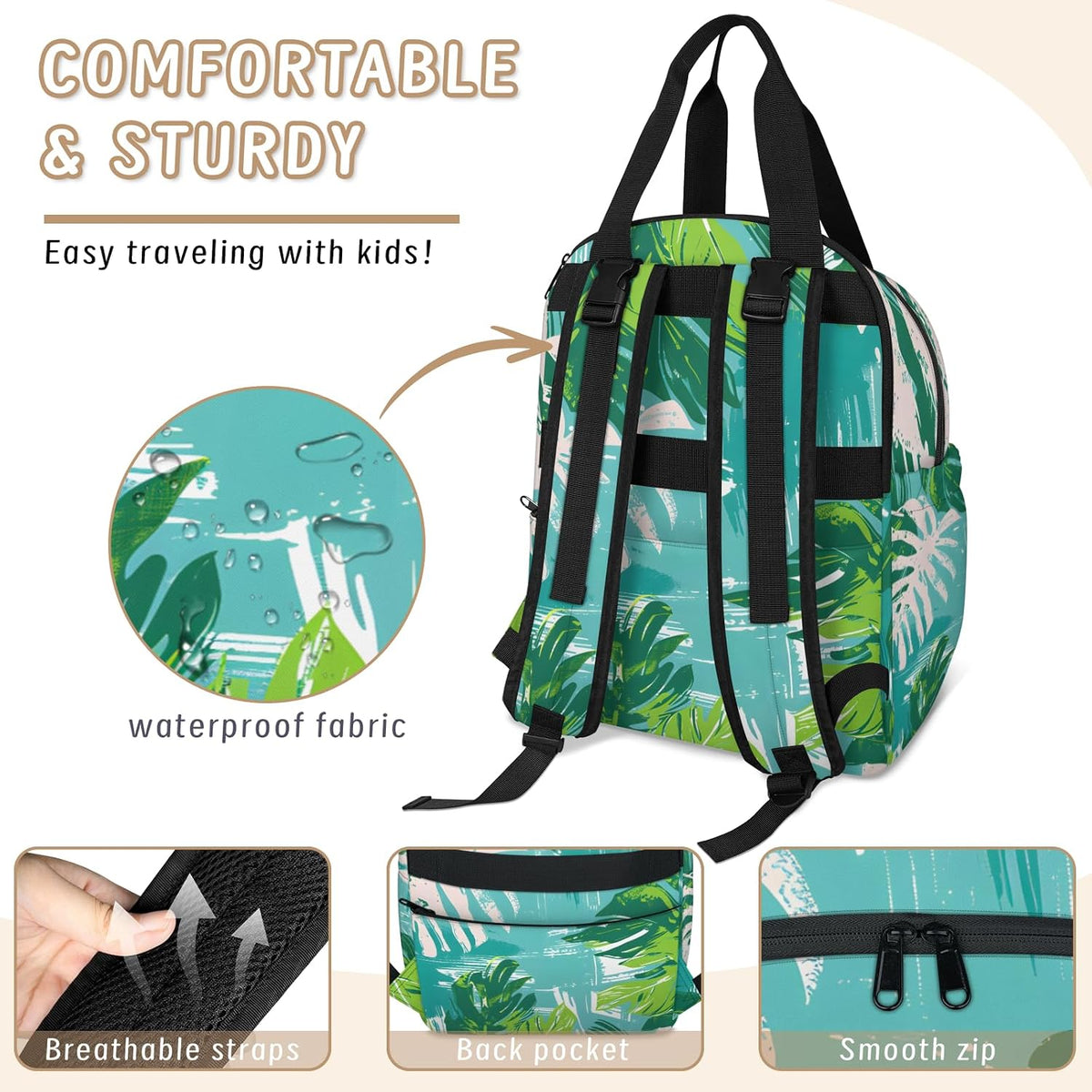 Colourful Leaves Diaper Bag Backpack for Travel, Waterproof Diaper Bag with Insulated Bottle Pockets & USB Port, Large Capacity Baby Bag for Moms & Dads