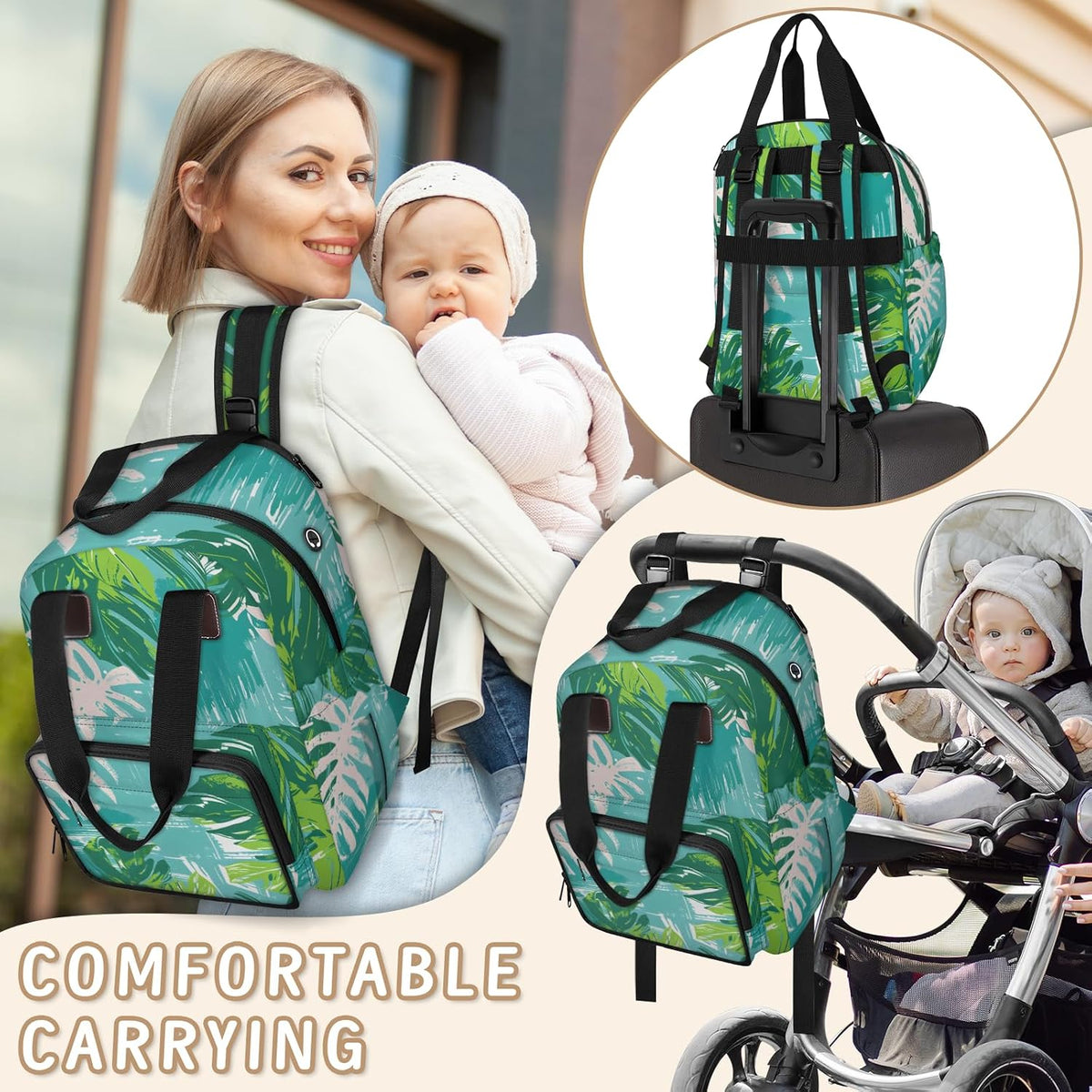 Colourful Leaves Diaper Bag Backpack for Travel, Waterproof Diaper Bag with Insulated Bottle Pockets & USB Port, Large Capacity Baby Bag for Moms & Dads