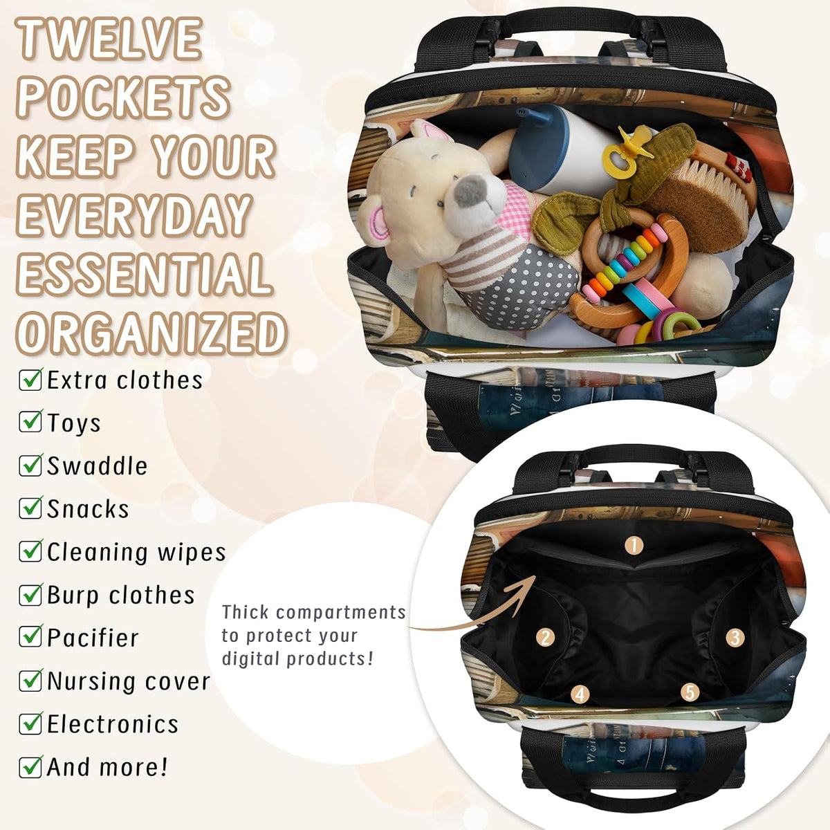 Colourful Leaves Diaper Bag Backpack for Travel, Waterproof Diaper Bag with Insulated Bottle Pockets & USB Port, Large Capacity Baby Bag for Moms & Dads