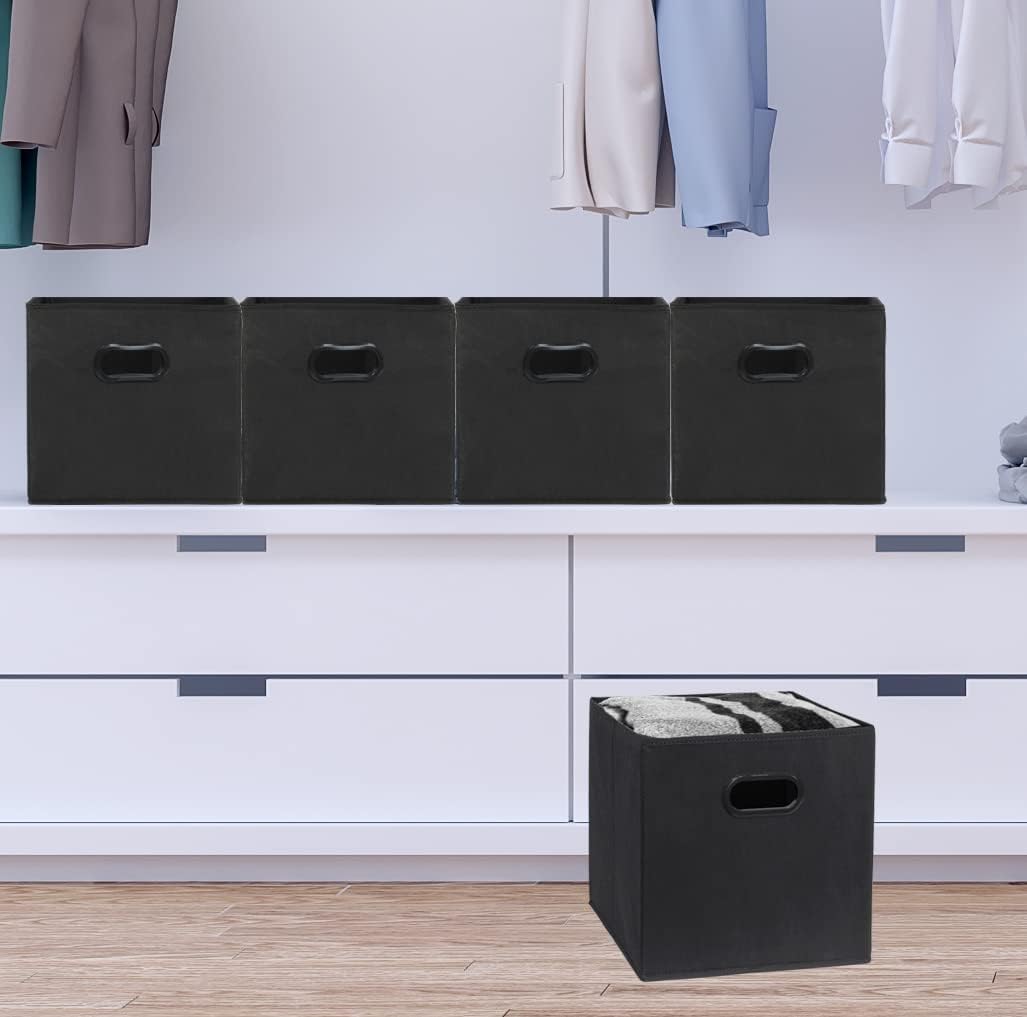 11-Inch Foldable Cube Storage Bins with Handles, Dark Gray