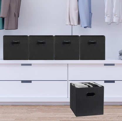 11-Inch Foldable Cube Storage Bins with Handles, Dark Gray