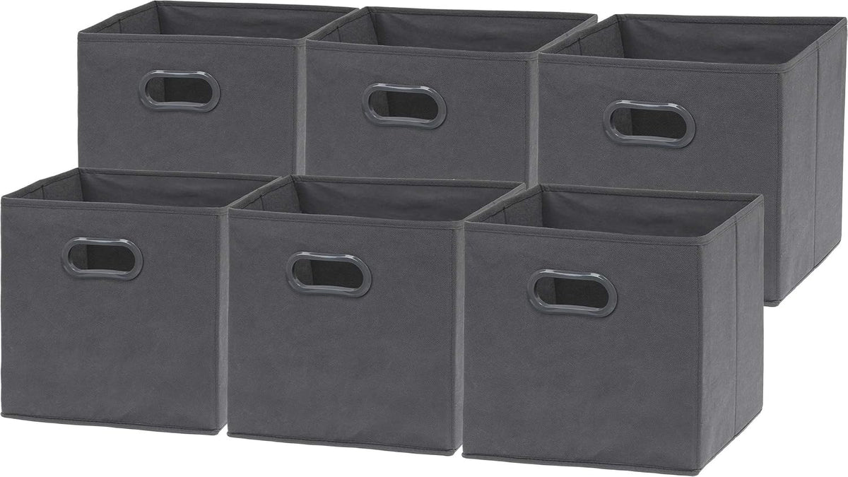 11-Inch Foldable Cube Storage Bins with Handles, Dark Gray