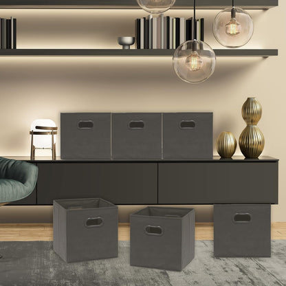 11-Inch Foldable Cube Storage Bins with Handles, Dark Gray