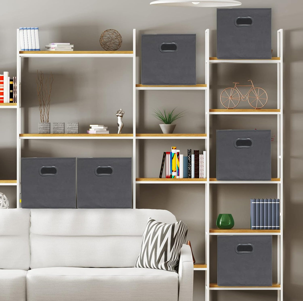 11-Inch Foldable Cube Storage Bins with Handles, Dark Gray