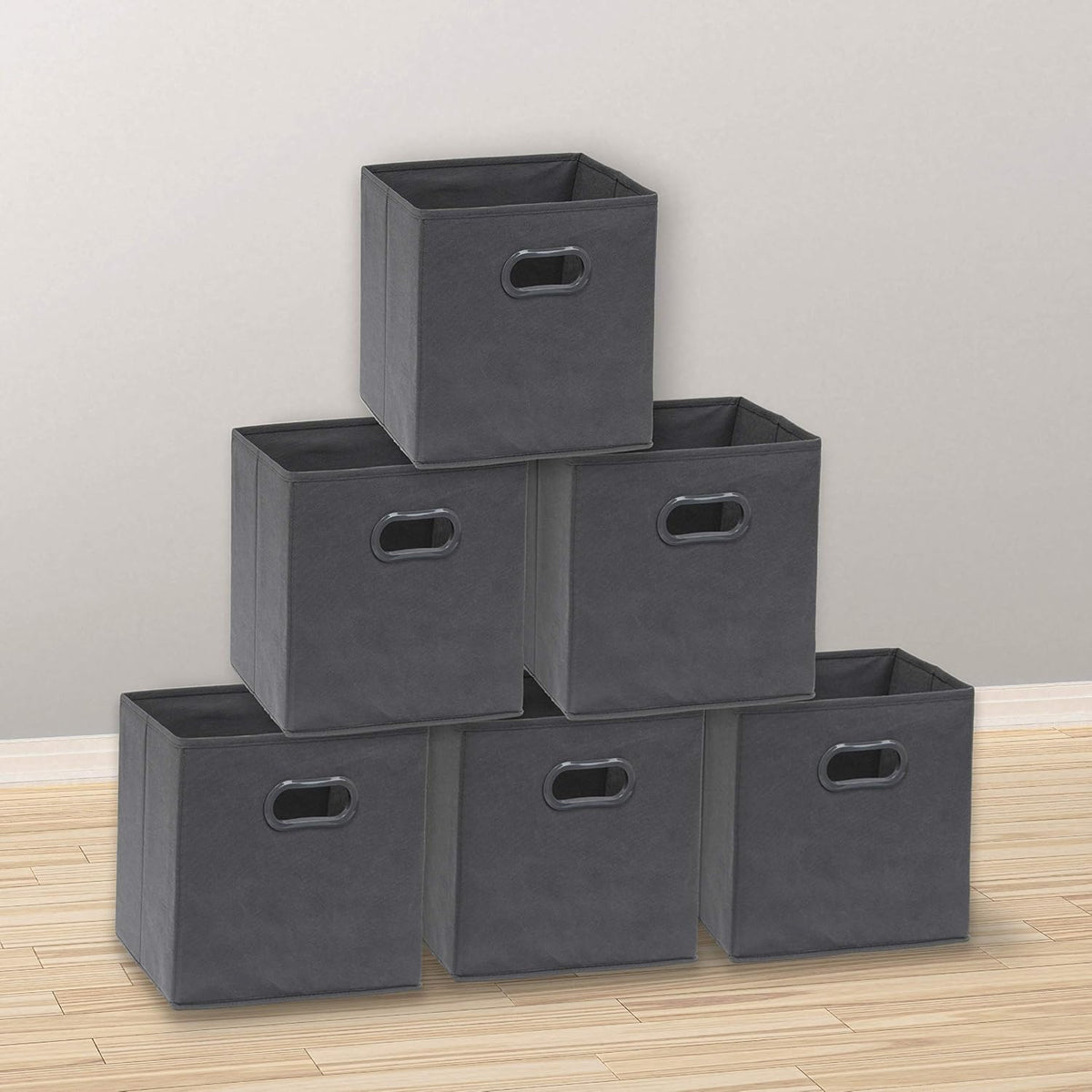11-Inch Foldable Cube Storage Bins with Handles, Dark Gray
