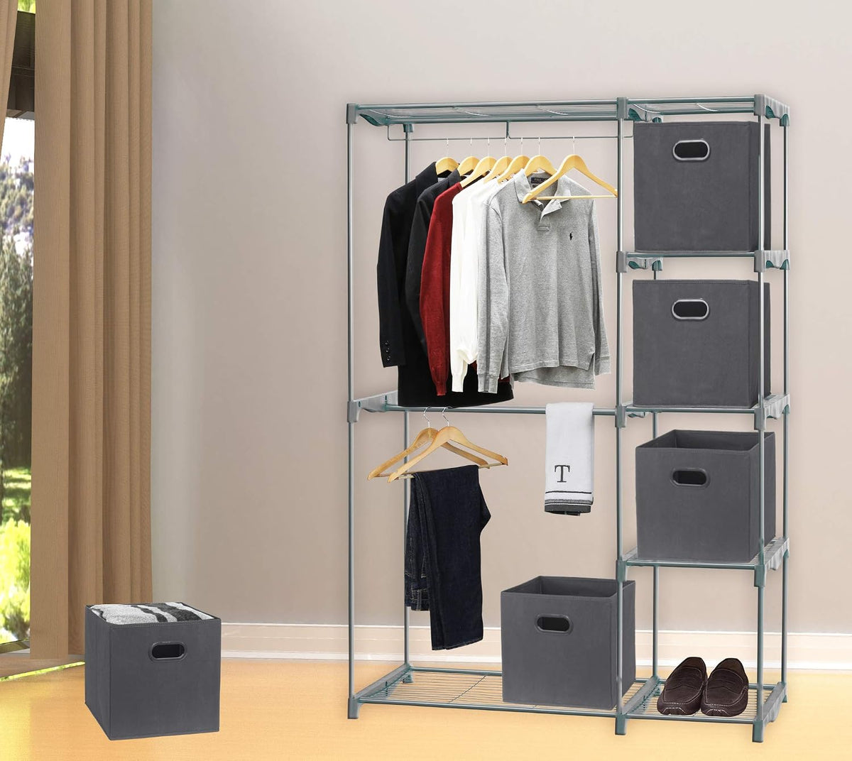 11-Inch Foldable Cube Storage Bins with Handles, Dark Gray