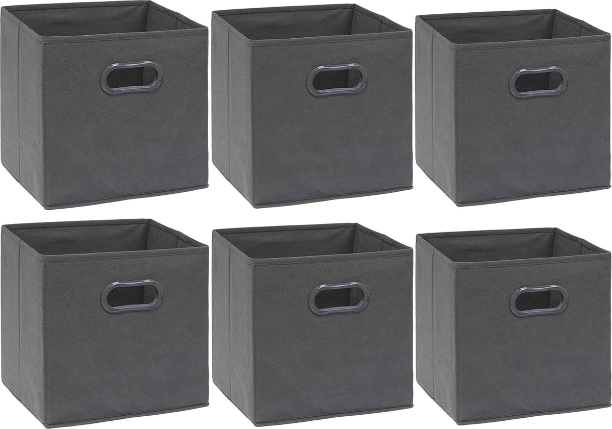 11-Inch Foldable Cube Storage Bins with Handles, Dark Gray