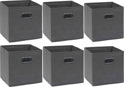 11-Inch Foldable Cube Storage Bins with Handles, Dark Gray