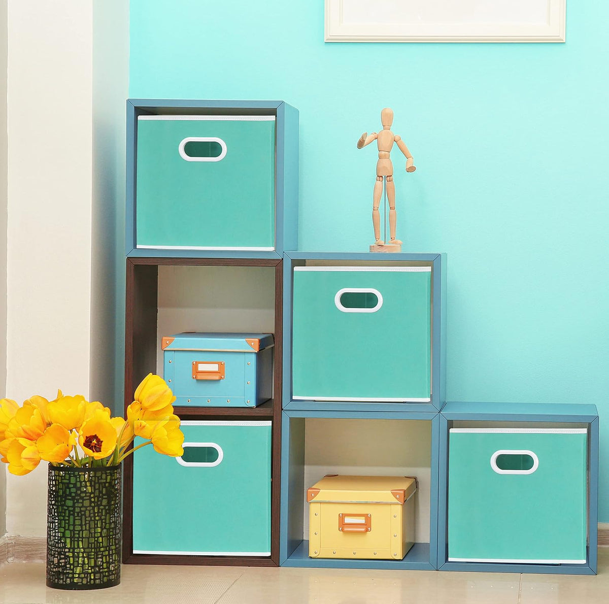 11-Inch Foldable Cube Storage Bins with Handles, Dark Gray