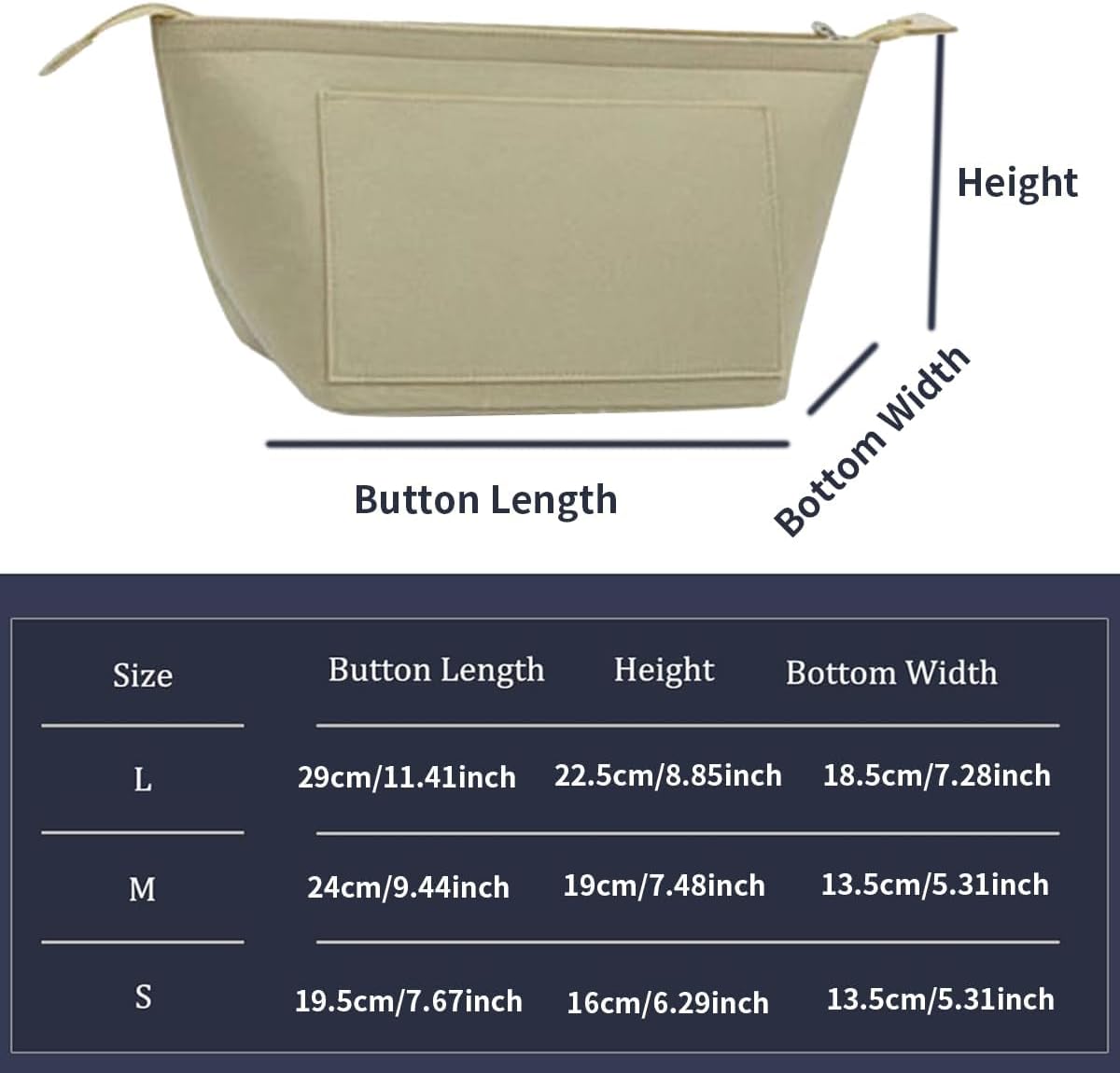 Felt Purse Organizer Insert Tote Organizers for Longchamp Divider Pocket & Zipper Inner Bag Liner fit Large, Navy Blue