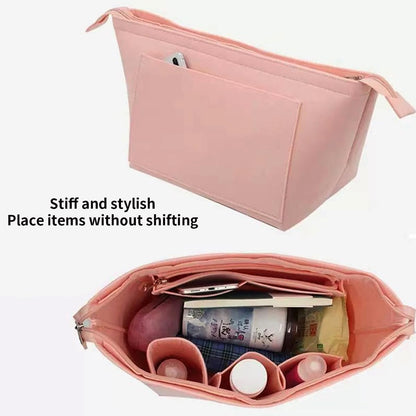 Felt Purse Organizer Insert Tote Organizers for Longchamp Divider Pocket & Zipper Inner Bag Liner fit Large, Navy Blue