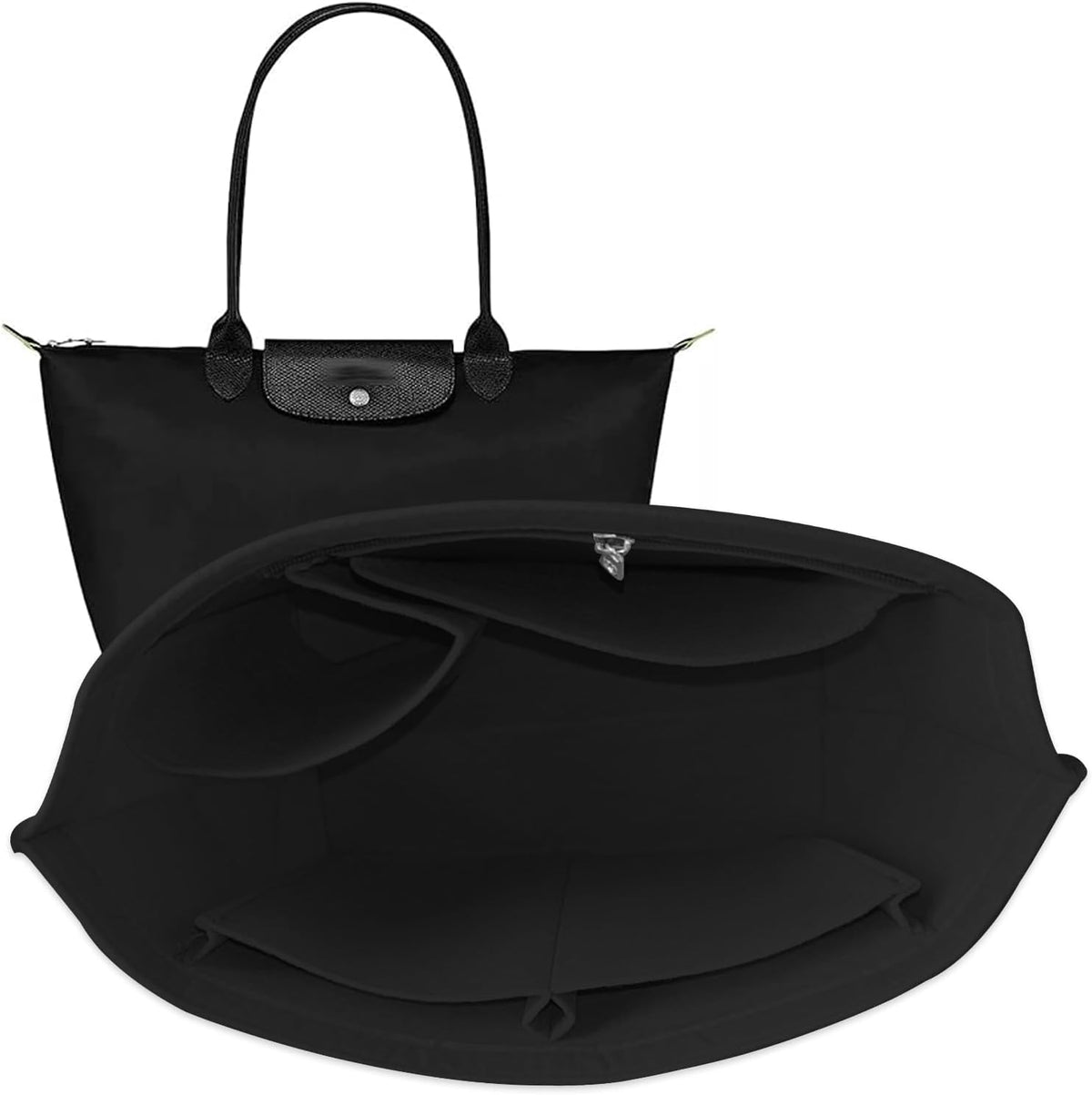Felt Purse Organizer Insert Tote Organizers for Longchamp Divider Pocket & Zipper Inner Bag Liner fit Large, Navy Blue