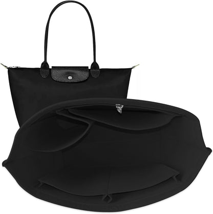 Felt Purse Organizer Insert Tote Organizers for Longchamp Divider Pocket & Zipper Inner Bag Liner fit Large, Navy Blue