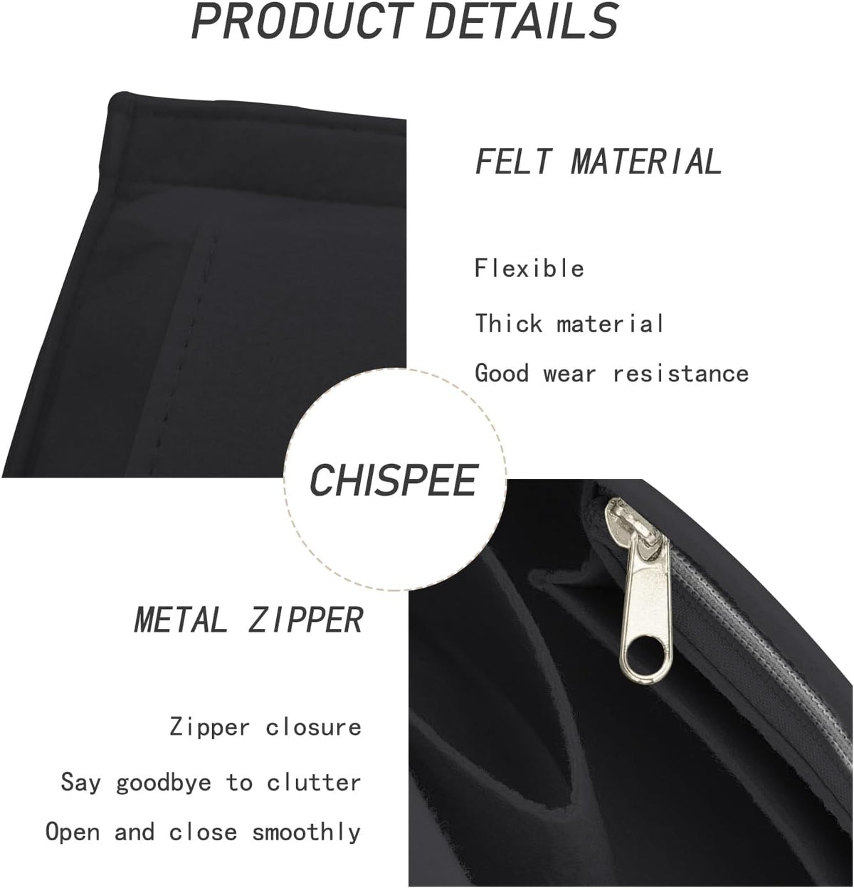 Felt Purse Organizer Insert Tote Organizers for Longchamp Divider Pocket & Zipper Inner Bag Liner fit Large, Navy Blue