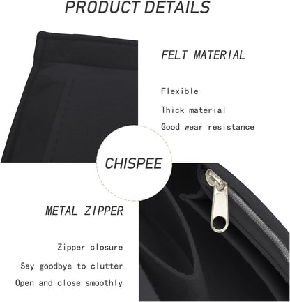 Felt Purse Organizer Insert Tote Organizers for Longchamp Divider Pocket & Zipper Inner Bag Liner fit Large, Navy Blue