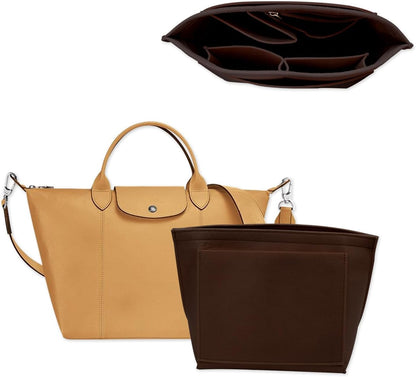 Felt Purse Organizer Insert Tote Organizers for Longchamp Divider Pocket & Zipper Inner Bag Liner fit Large, Navy Blue