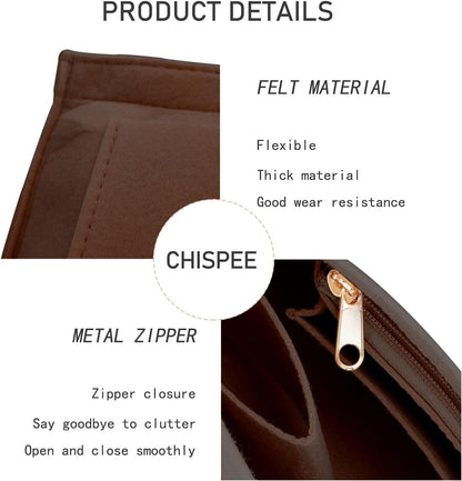 Felt Purse Organizer Insert Tote Organizers for Longchamp Divider Pocket & Zipper Inner Bag Liner fit Large, Navy Blue
