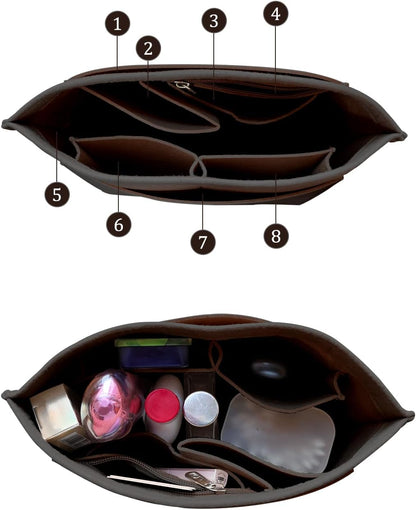 Felt Purse Organizer Insert Tote Organizers for Longchamp Divider Pocket & Zipper Inner Bag Liner fit Large, Navy Blue