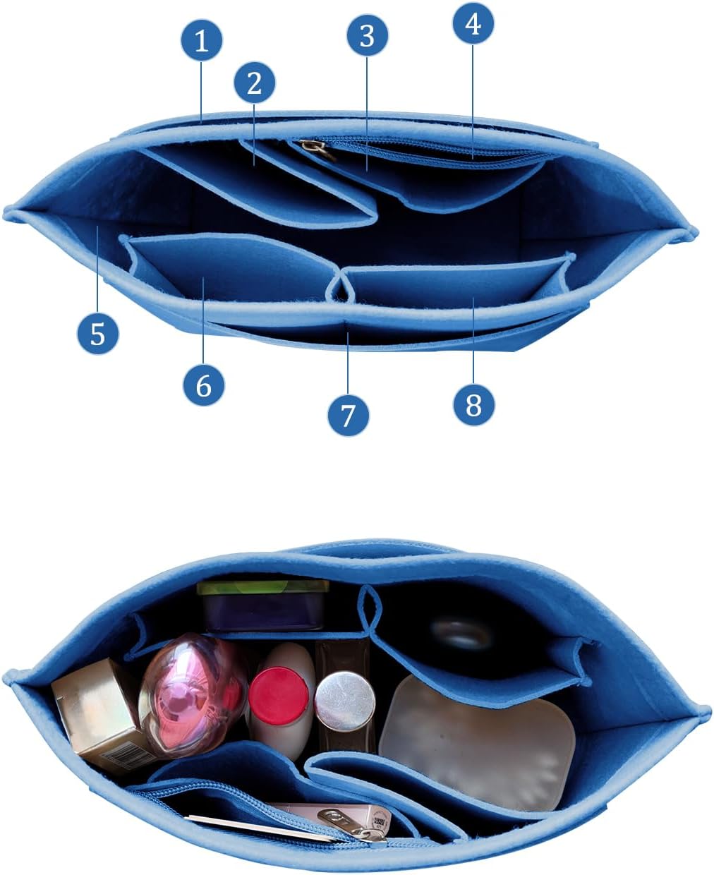 Felt Purse Organizer Insert Tote Organizers for Longchamp Divider Pocket & Zipper Inner Bag Liner fit Large, Navy Blue