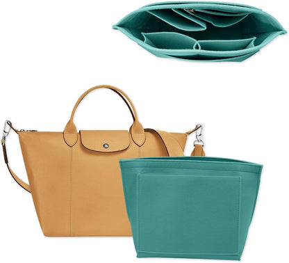 Felt Purse Organizer Insert Tote Organizers for Longchamp Divider Pocket & Zipper Inner Bag Liner fit Large, Navy Blue