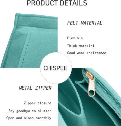 Felt Purse Organizer Insert Tote Organizers for Longchamp Divider Pocket & Zipper Inner Bag Liner fit Large, Navy Blue