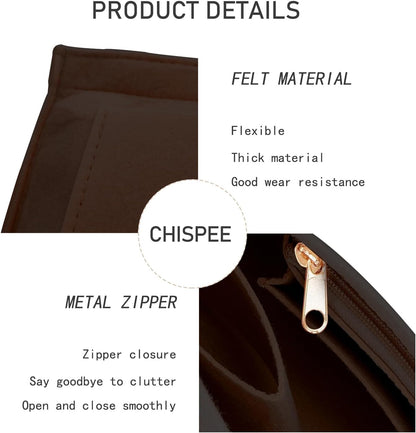 Felt Purse Organizer Insert Tote Organizers for Longchamp Divider Pocket & Zipper Inner Bag Liner fit Large, Navy Blue