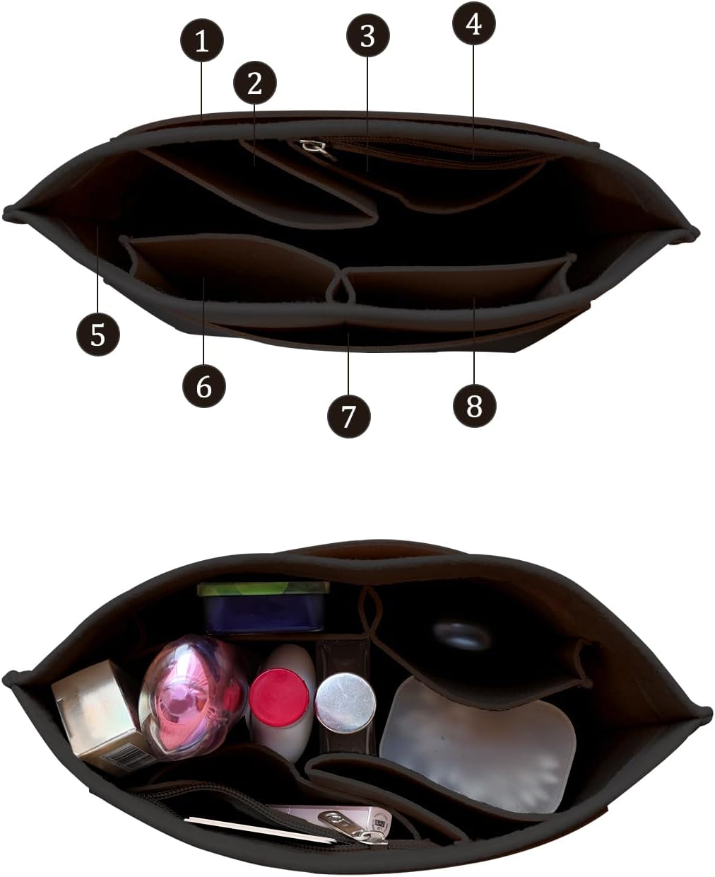 Felt Purse Organizer Insert Tote Organizers for Longchamp Divider Pocket & Zipper Inner Bag Liner fit Large, Navy Blue
