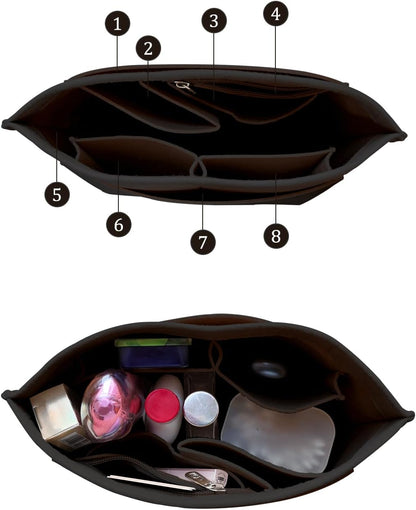 Felt Purse Organizer Insert Tote Organizers for Longchamp Divider Pocket & Zipper Inner Bag Liner fit Large, Navy Blue