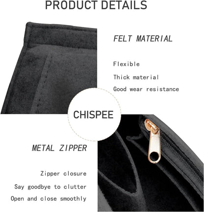 Felt Purse Organizer Insert Tote Organizers for Longchamp Divider Pocket & Zipper Inner Bag Liner fit Large, Navy Blue