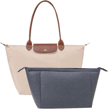 Felt Purse Organizer Insert Tote Organizers for Longchamp Divider Pocket & Zipper Inner Bag Liner fit Large, Navy Blue