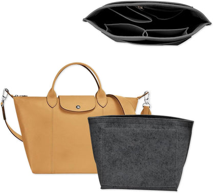 Felt Purse Organizer Insert Tote Organizers for Longchamp Divider Pocket & Zipper Inner Bag Liner fit Large, Navy Blue
