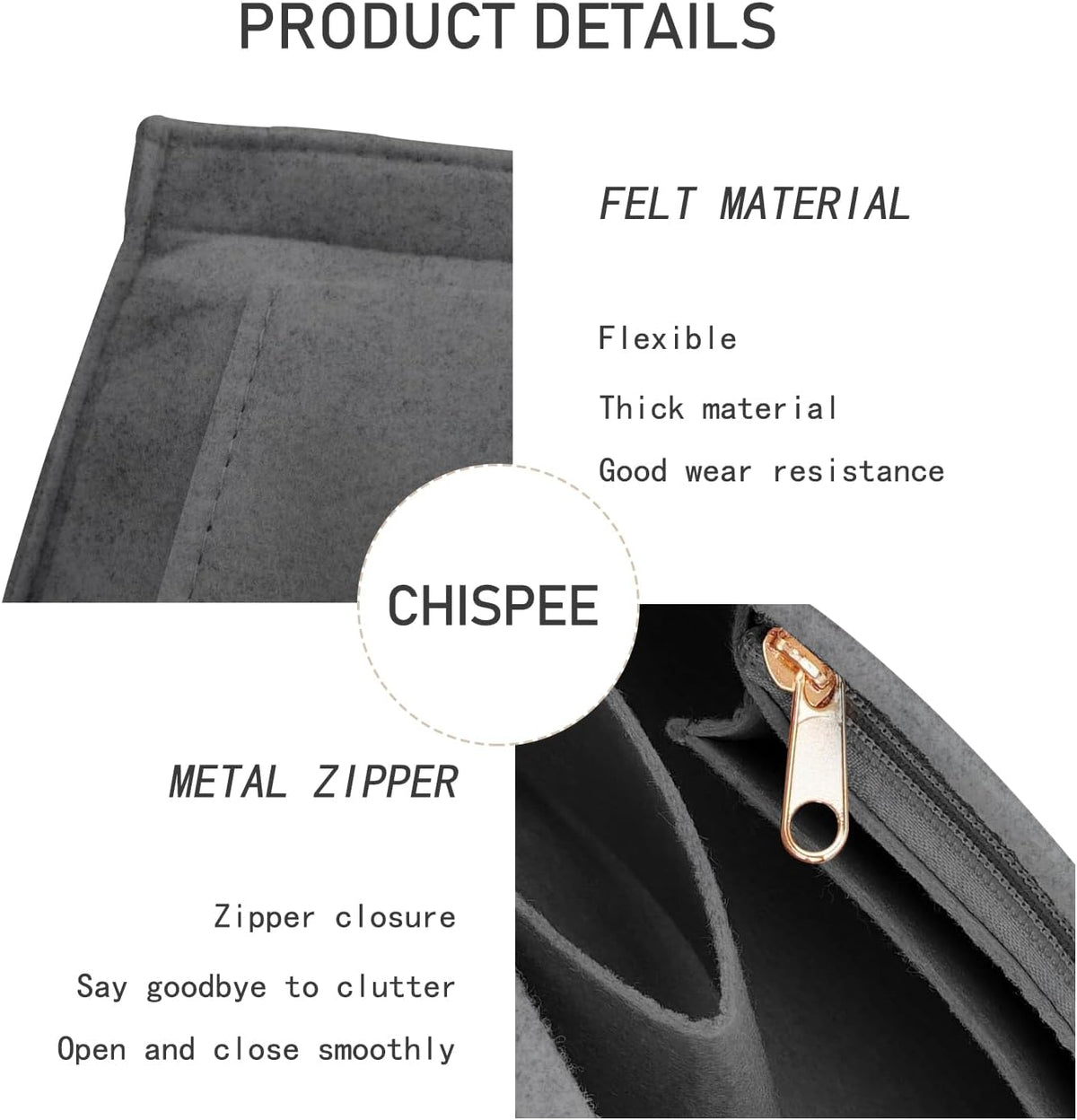 Felt Purse Organizer Insert Tote Organizers for Longchamp Divider Pocket & Zipper Inner Bag Liner fit Large, Navy Blue