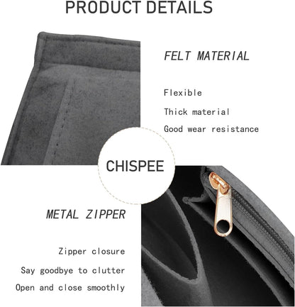 Felt Purse Organizer Insert Tote Organizers for Longchamp Divider Pocket & Zipper Inner Bag Liner fit Large, Navy Blue