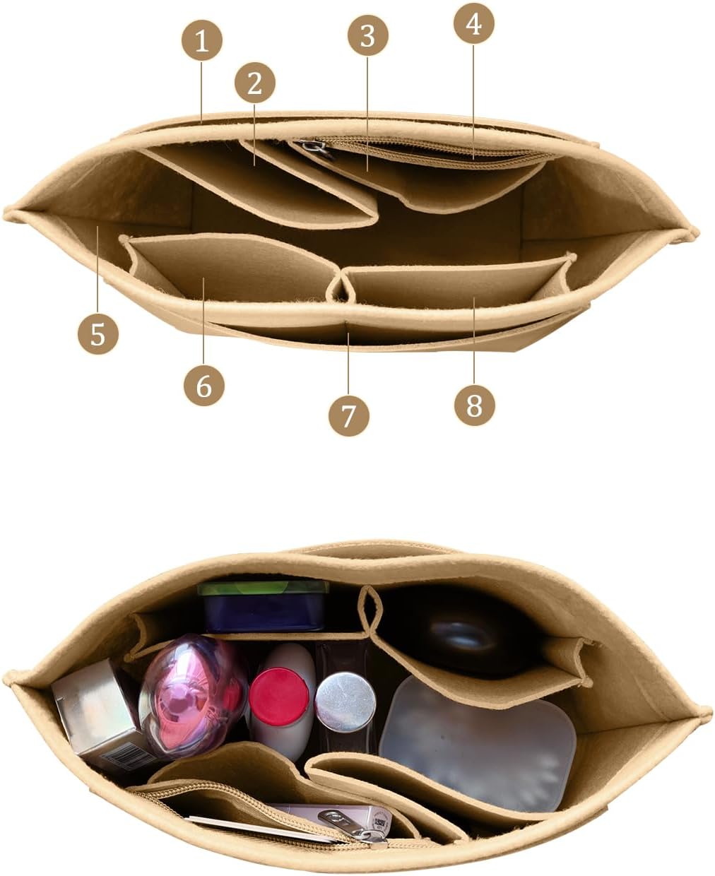 Felt Purse Organizer Insert Tote Organizers for Longchamp Divider Pocket & Zipper Inner Bag Liner fit Large, Navy Blue