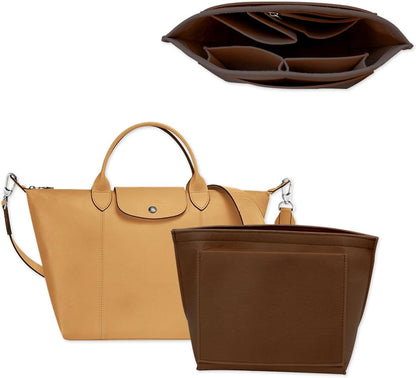 Felt Purse Organizer Insert Tote Organizers for Longchamp Divider Pocket & Zipper Inner Bag Liner fit Large, Navy Blue
