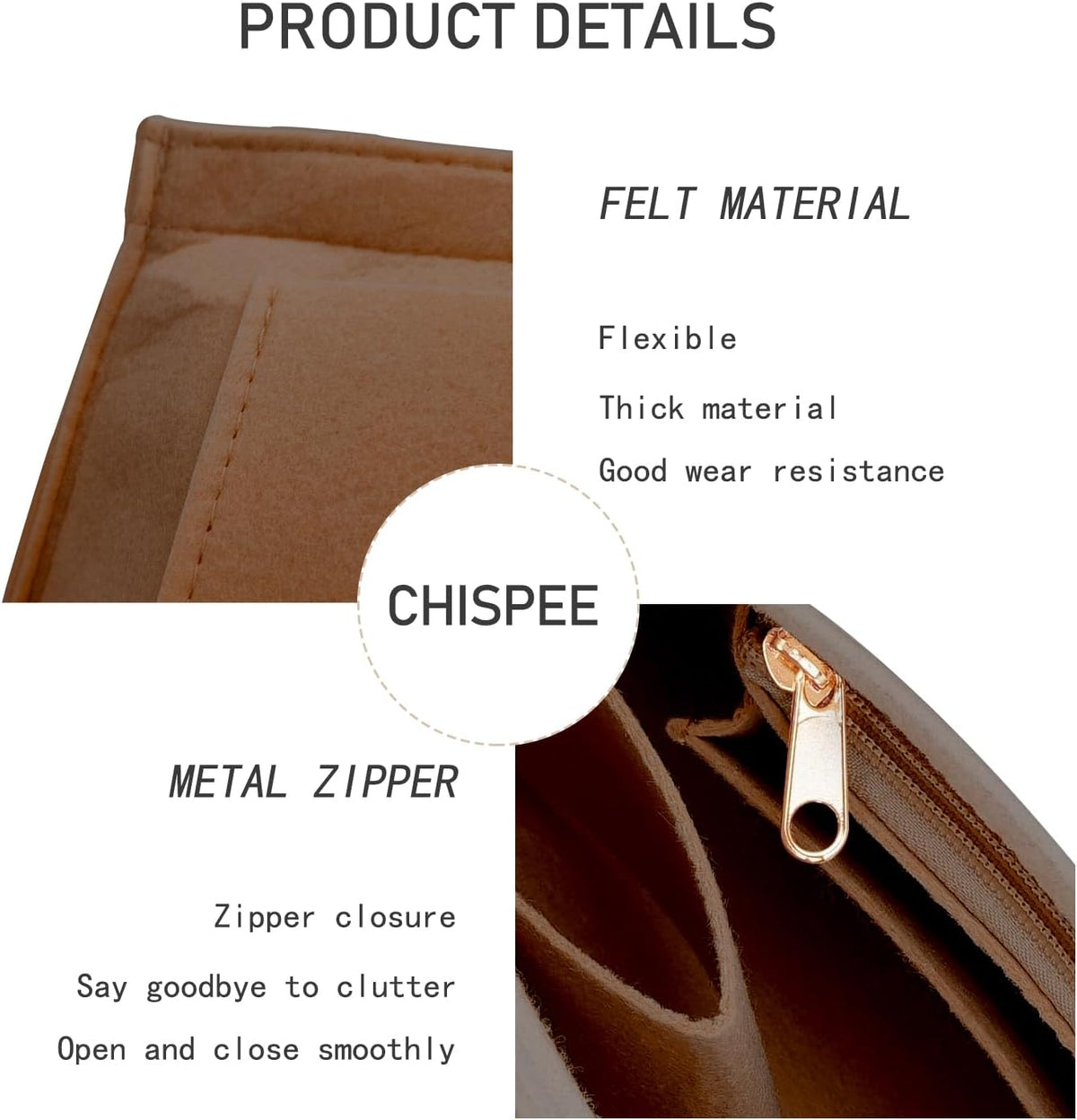 Felt Purse Organizer Insert Tote Organizers for Longchamp Divider Pocket & Zipper Inner Bag Liner fit Large, Navy Blue