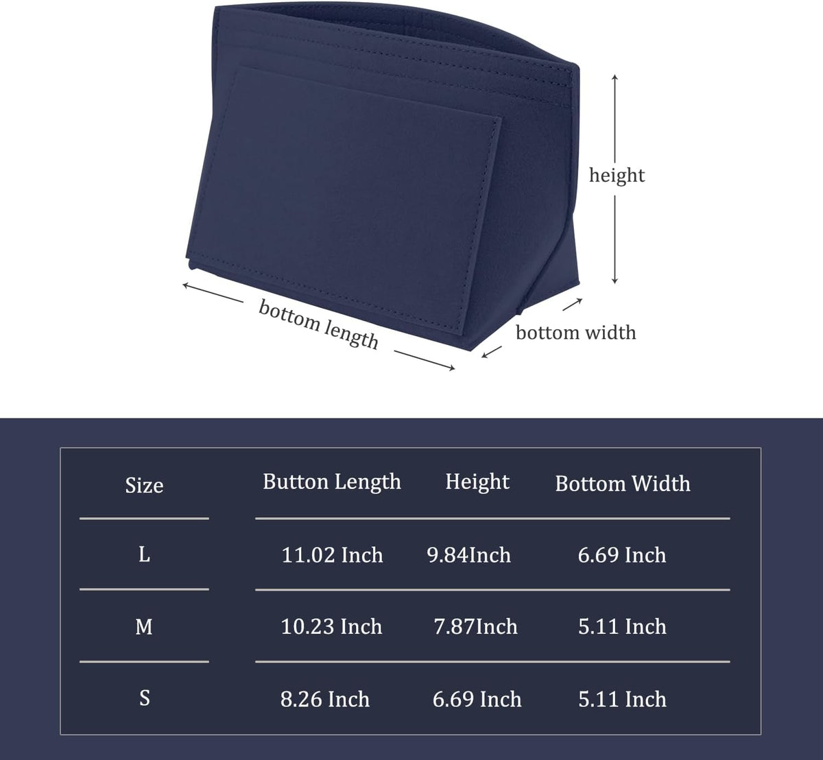 Felt Purse Organizer Insert Tote Organizers for Longchamp Divider Pocket & Zipper Inner Bag Liner fit Large, Navy Blue