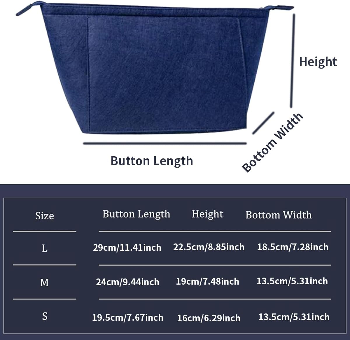 Felt Purse Organizer Insert Tote Organizers for Longchamp Divider Pocket & Zipper Inner Bag Liner fit Large, Navy Blue