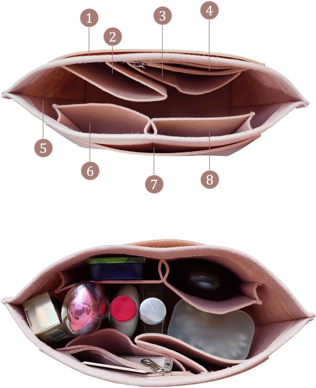 Felt Purse Organizer Insert Tote Organizers for Longchamp Divider Pocket & Zipper Inner Bag Liner fit Large, Navy Blue