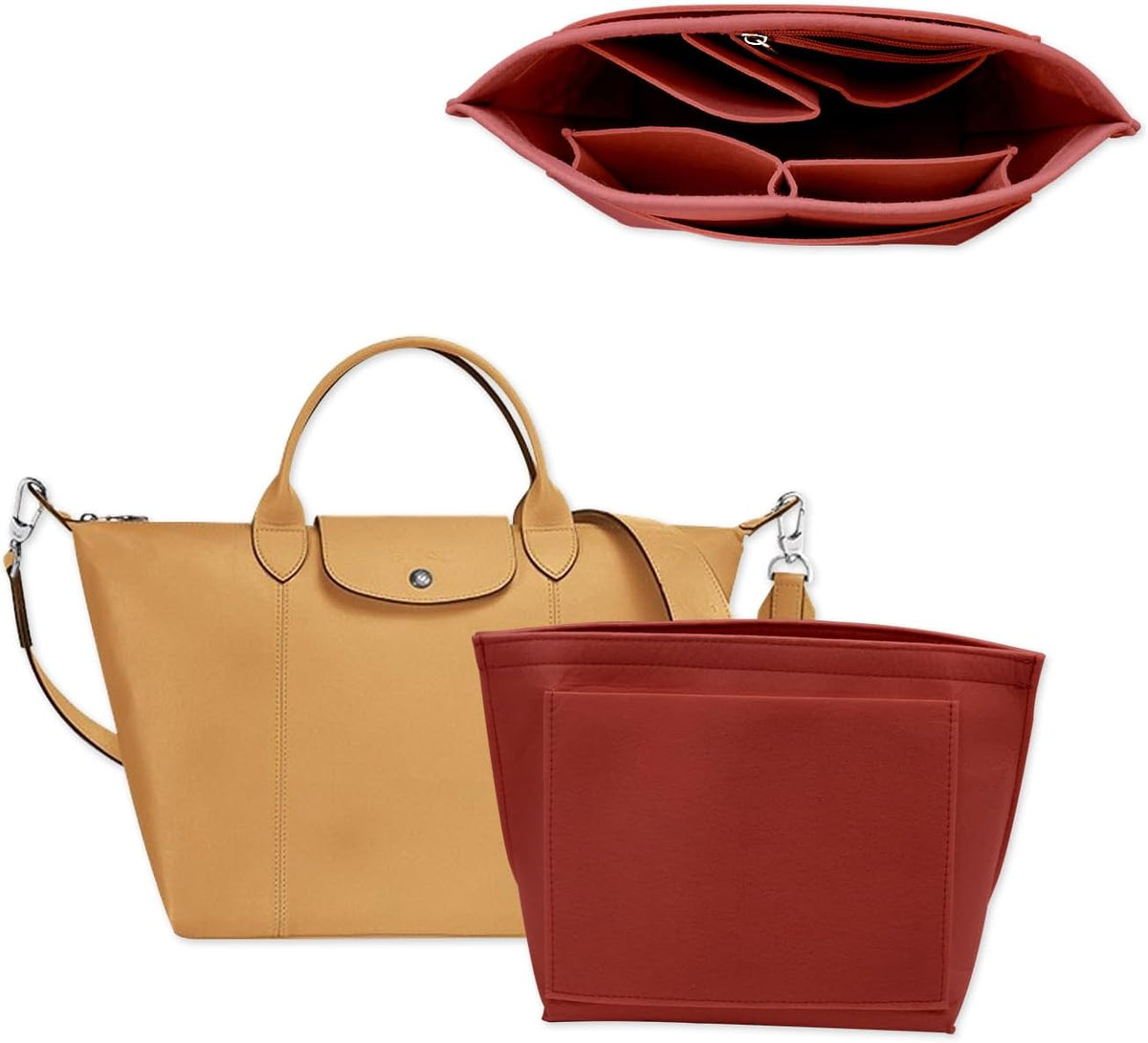 Felt Purse Organizer Insert Tote Organizers for Longchamp Divider Pocket & Zipper Inner Bag Liner fit Large, Navy Blue