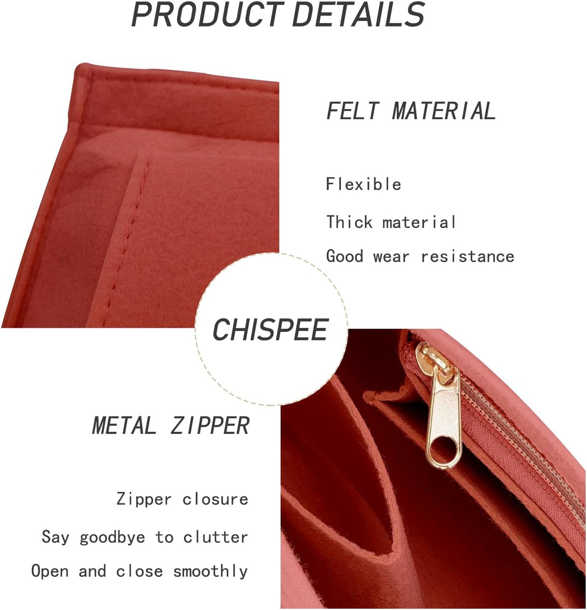 Felt Purse Organizer Insert Tote Organizers for Longchamp Divider Pocket & Zipper Inner Bag Liner fit Large, Navy Blue