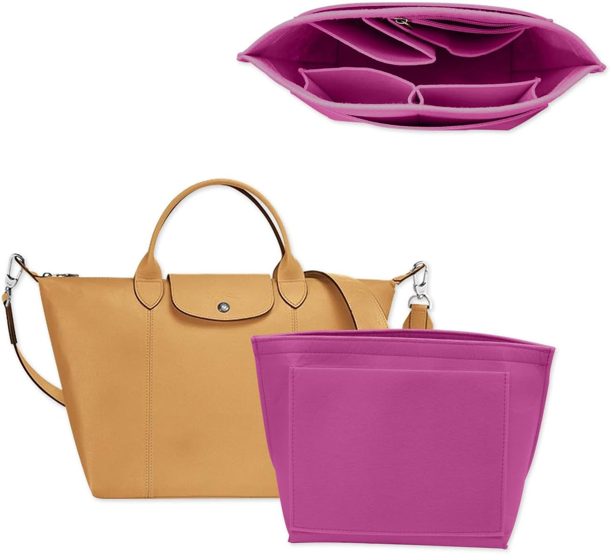 Felt Purse Organizer Insert Tote Organizers for Longchamp Divider Pocket & Zipper Inner Bag Liner fit Large, Navy Blue