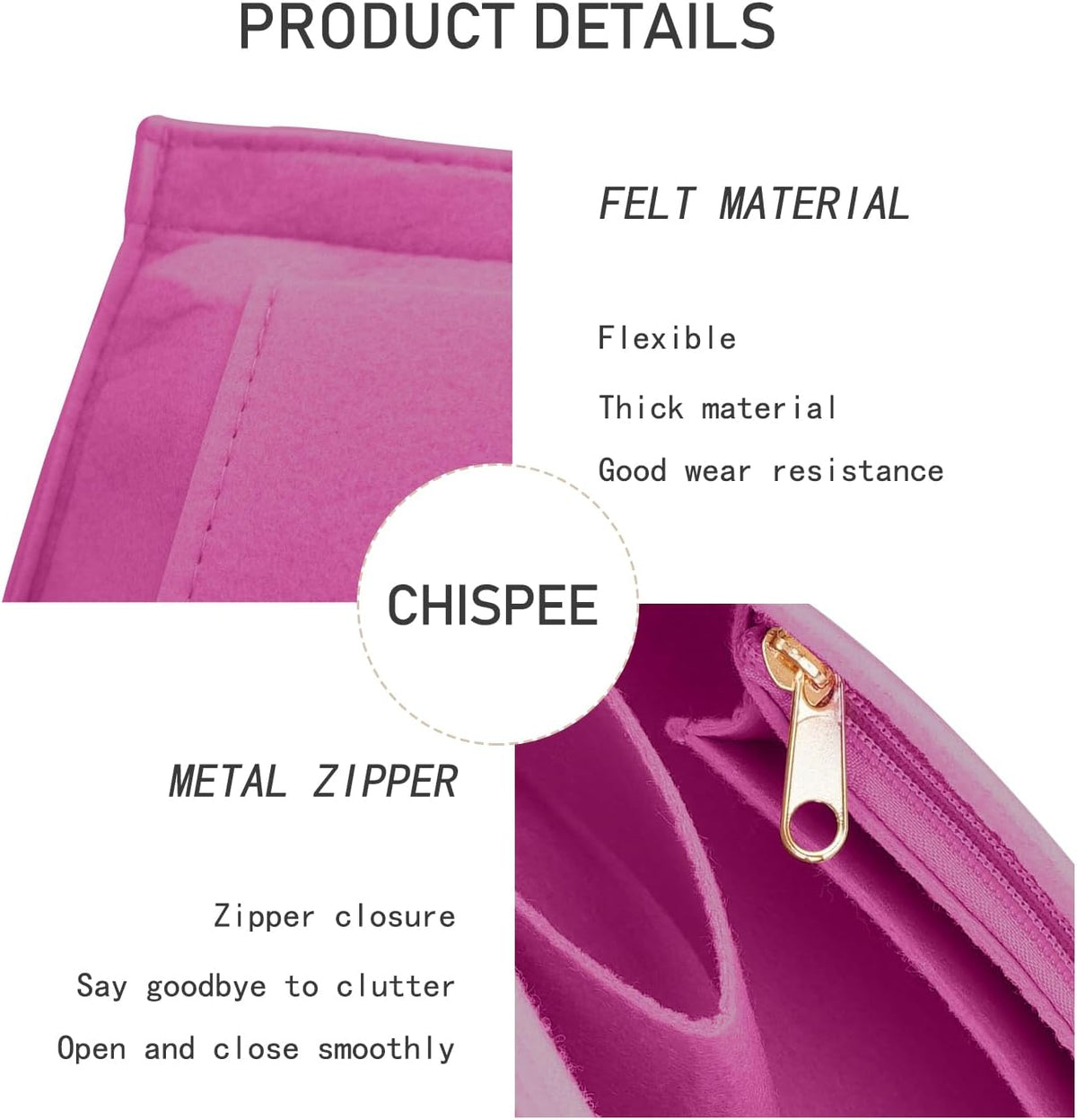 Felt Purse Organizer Insert Tote Organizers for Longchamp Divider Pocket & Zipper Inner Bag Liner fit Large, Navy Blue