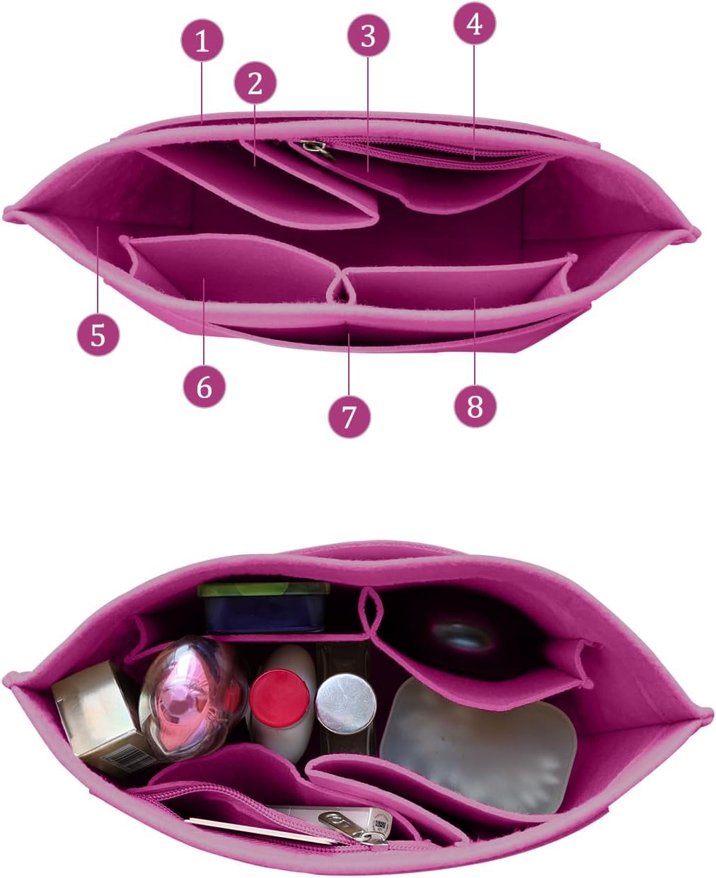 Felt Purse Organizer Insert Tote Organizers for Longchamp Divider Pocket & Zipper Inner Bag Liner fit Large, Navy Blue